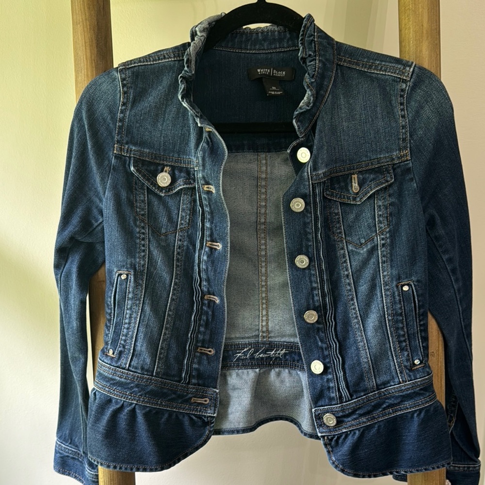 WHBM Denim Jacket with Ruffle Trim